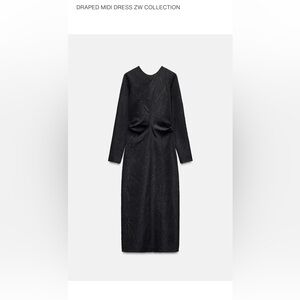 Zara Elegant Black Long Sleeve Dress midaxi